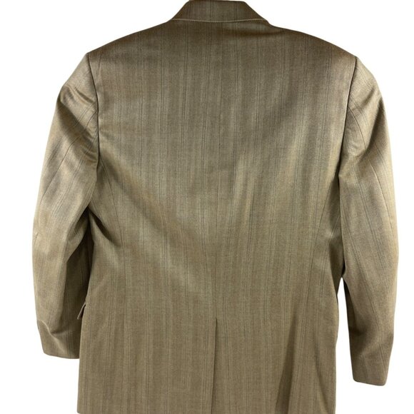 Mens Beige Striped Blazer Jacket 2-Button Single-Breasted Classic Fit Size 42R - Picture 2 of 12